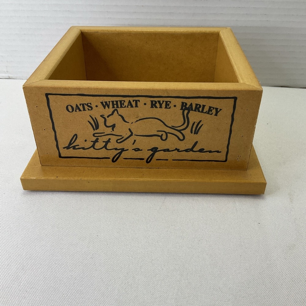 Wooden Kitty's‎ Garden Catnip Planter Desk Organizer Trinket Box